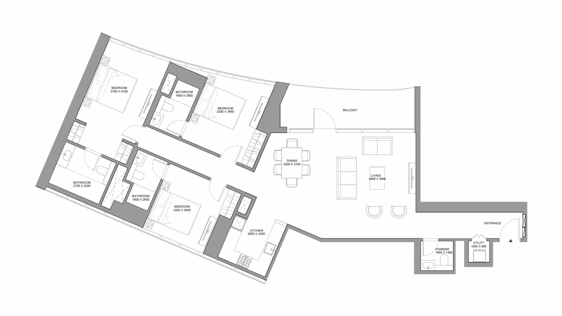 Apartment floor plan, 3 bedrooms in Skyvue Stellar No. 11012