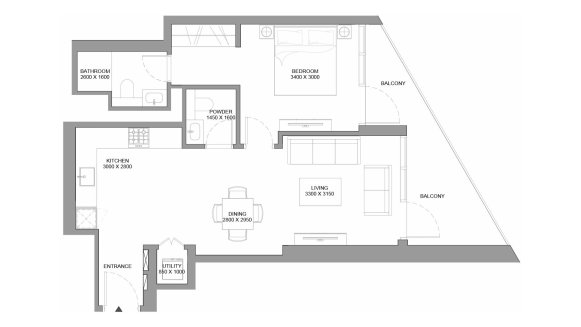 Apartment floor plan, 1 bedroom in Skyvue Stellar No. 11007 (2D)